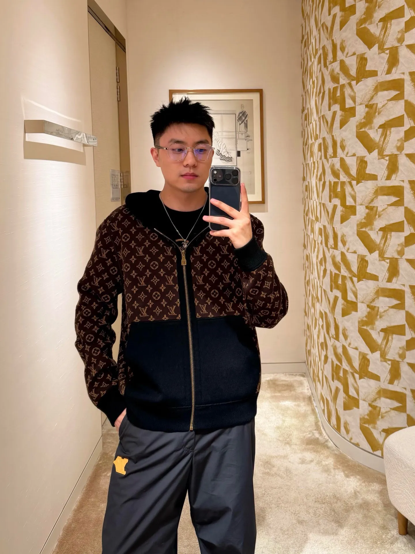 Louis Vuitton/Louis Vuitton 25Fw double-sided presbyopic hooded knitted jacket